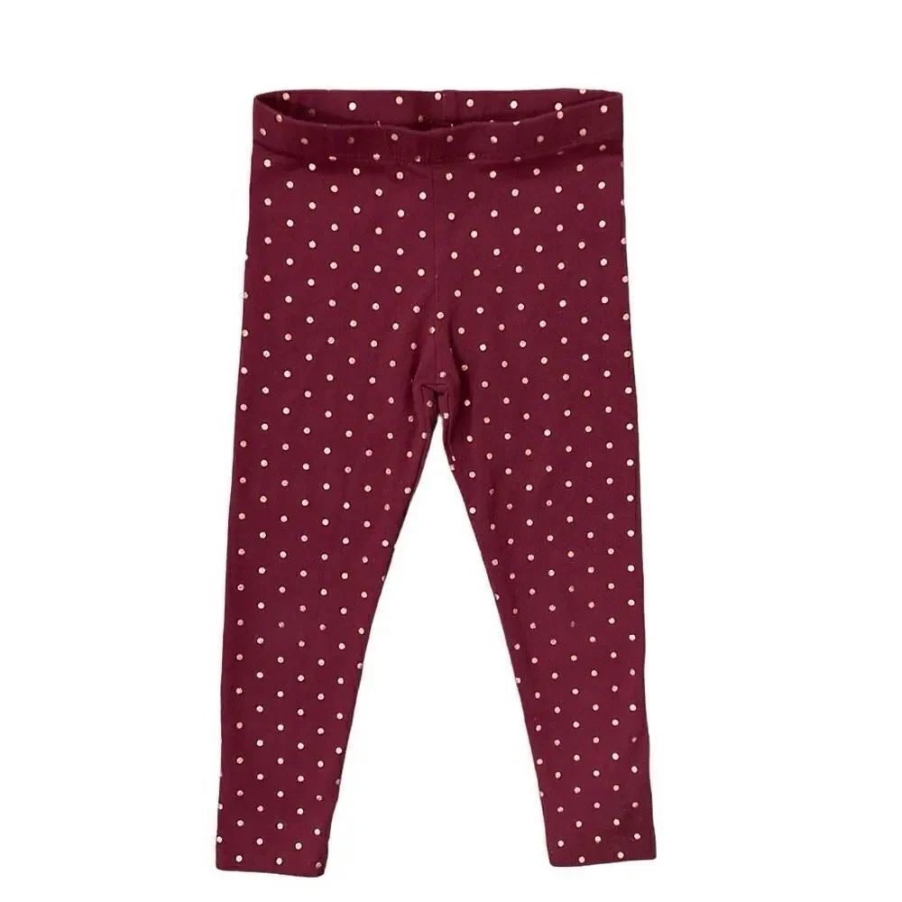 The Chlldren’s Place Girl’s Burgundy Gold Polka Dot Pull-On Full Leggings XS 4